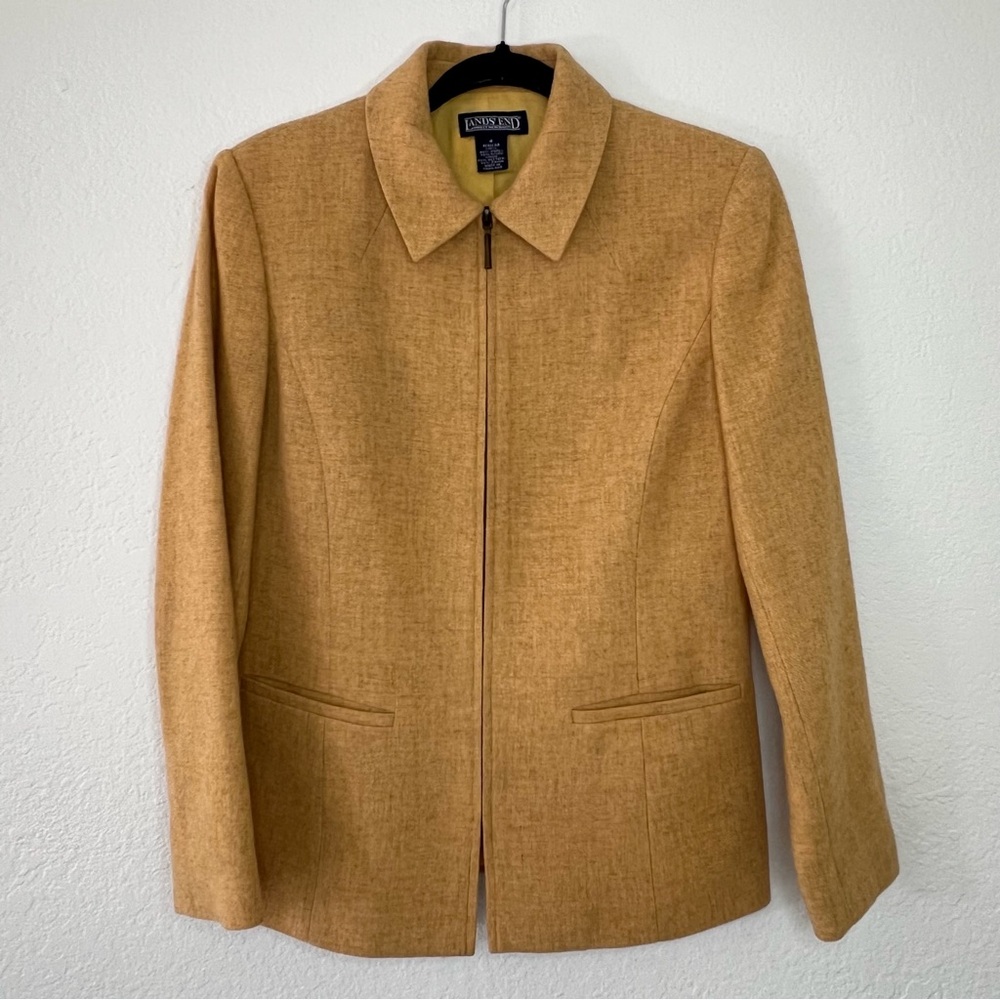 Lands' End Mustard Yellow Wool Blend Full Zip Lined‎ Jacket Coat Women’s Size 4